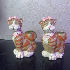 Adorable Cat Candle Holders Resin 1997 Hermitage Pottery pair